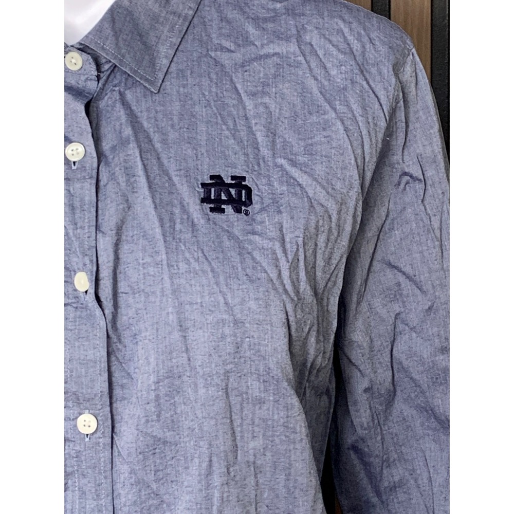 Peter Millar Lady Irish Notre Dame Women's Blue Chambray Button Down Shirt L - Picture 2 of 11